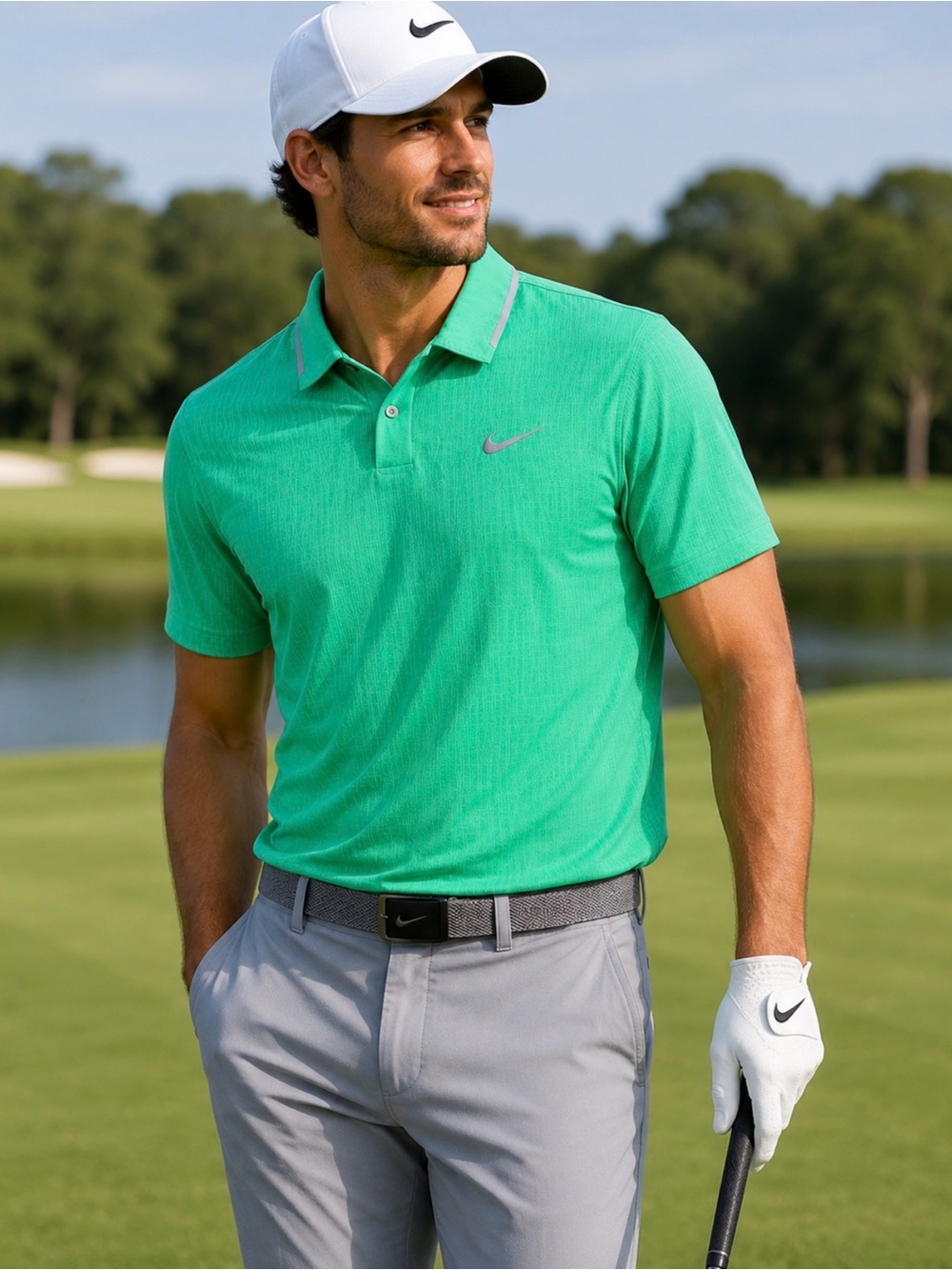 Nike Tiger Woods Collection Dri-FIT Polo Shirt Mens L Green Golf Performance